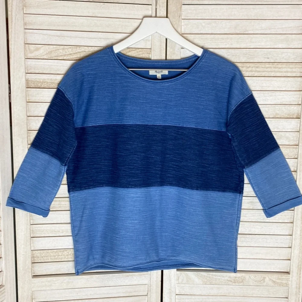 Madewell Indigo Ink Color block 3/4 Sleeve Shirt / Top Size XS - Picture 2 of 10